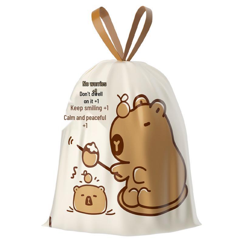 Okas Tear-Free Portable Capibara Thickened Large Garbage Bags for Home, Kitchen, and Dormitory with Drawstring