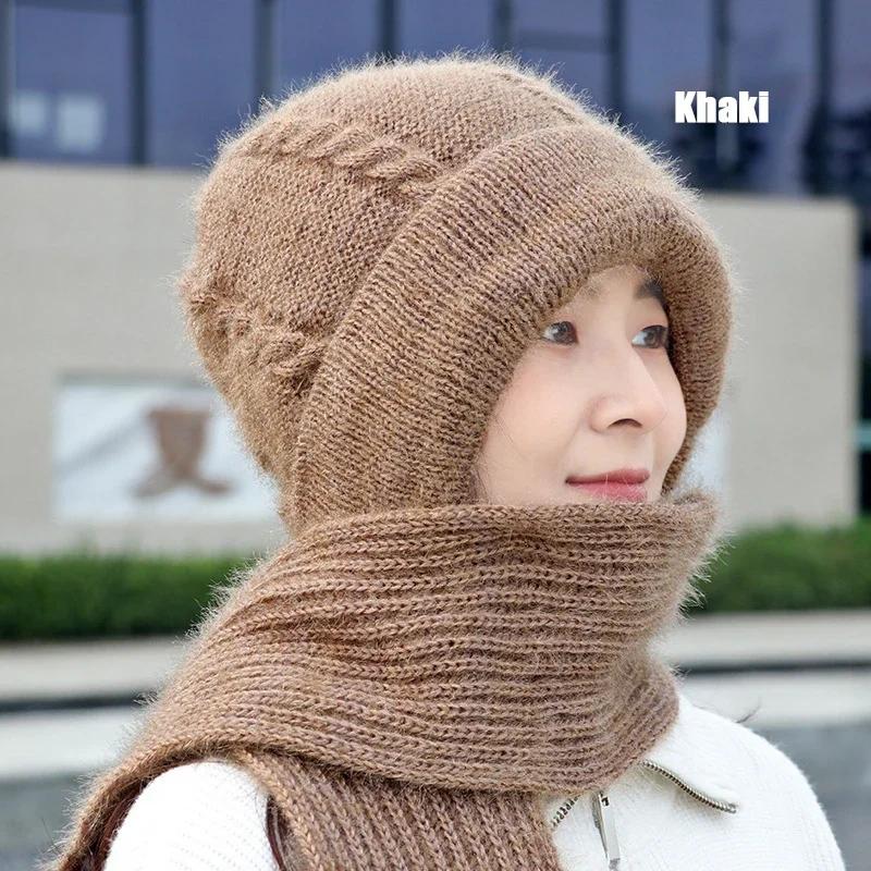 Fashion Lady Winter Knitted Warm Thickened Ear Protection Windproof Scarf Hat Ear Protection Hat Knitted Hats
