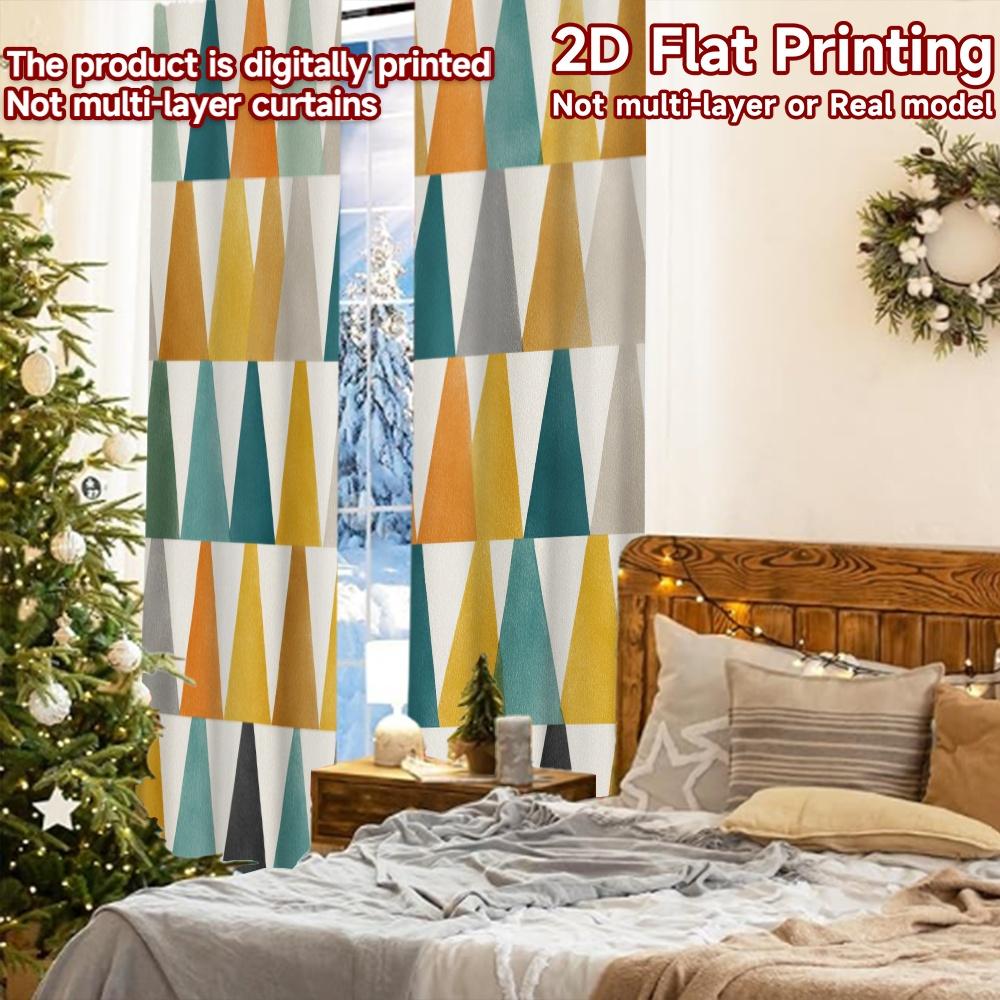 2pcs, 2D FLAT PRINTING Curtains (Without Rod) Colorful Stripes Christmas holiday curtains with digital printing Fabric Curtains