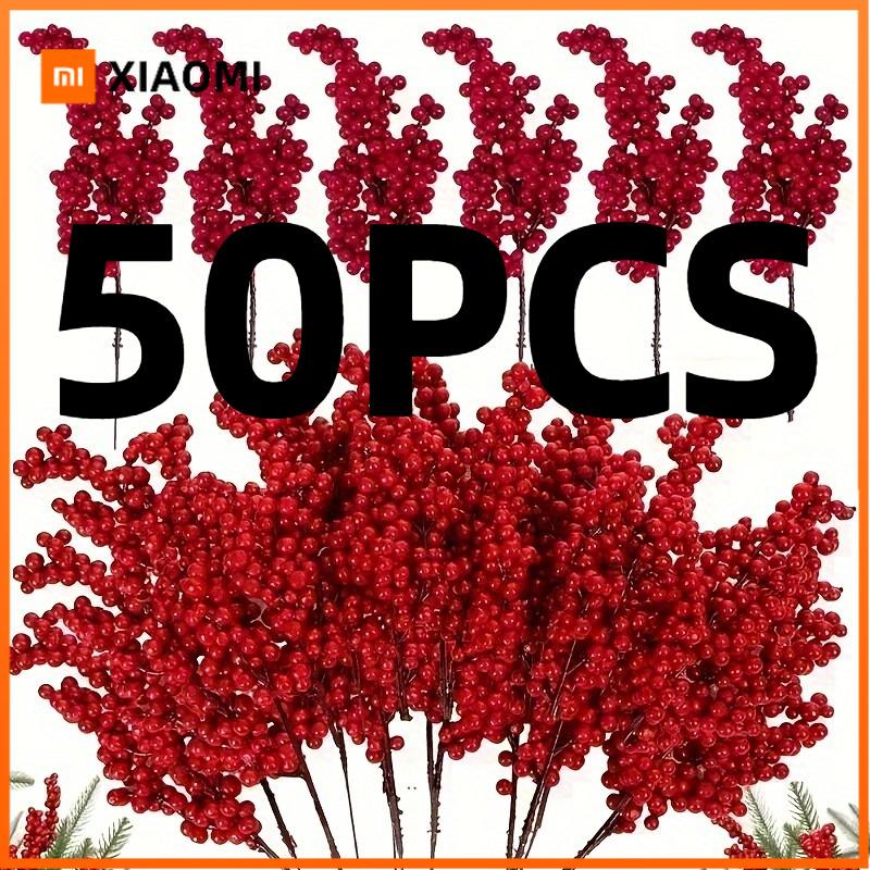 Xiaomi 50pcs Artificial Red Berry Branches Premium Microfiber Faux Fruit Sprays DIY Crafts Christmas Tree Wedding Home Decor New Year