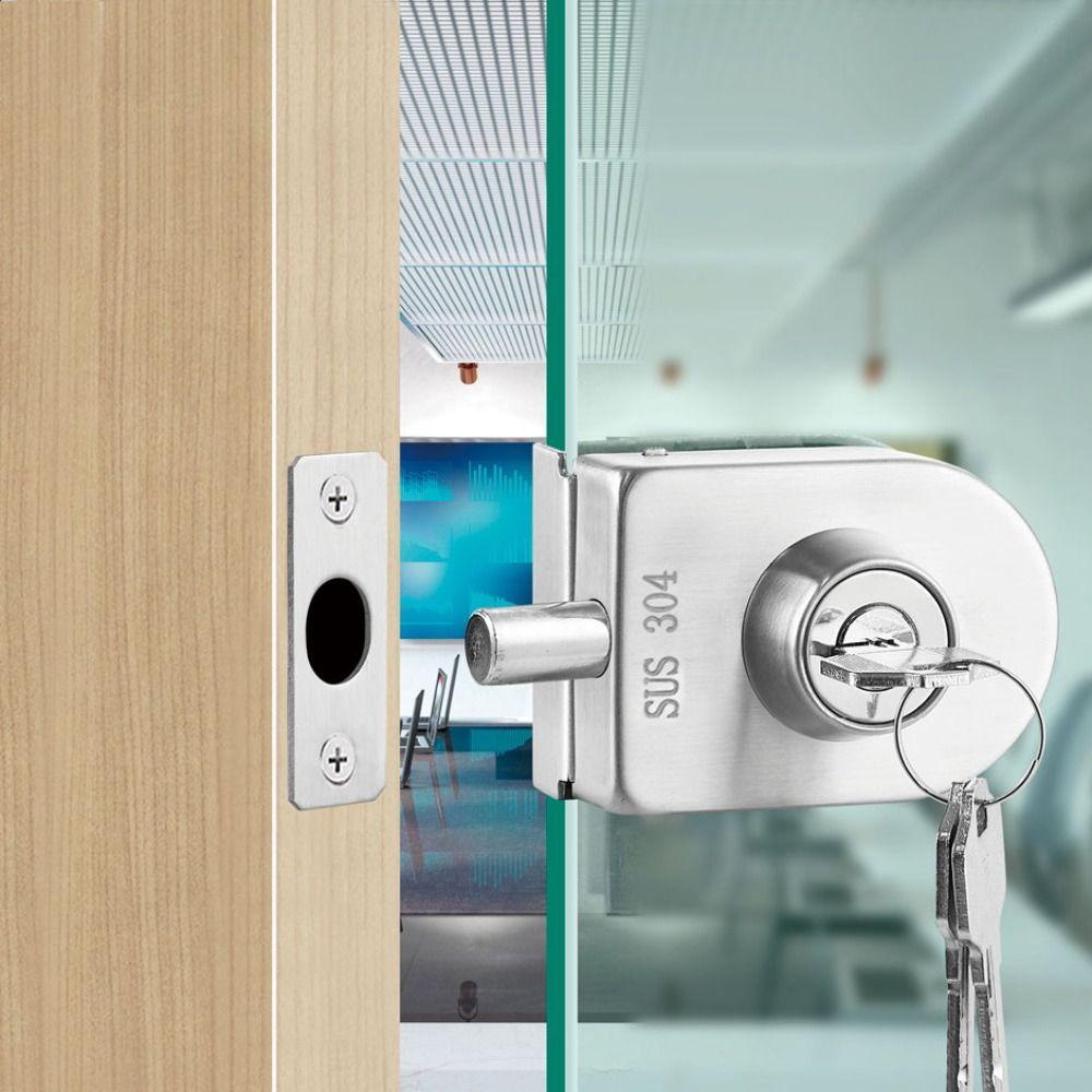 10-12mm Frameless Glass Door Lock with Keys No Need Drilling Glass Display Cabinet Lock Safe Stainless Steel Door Lock Buckle