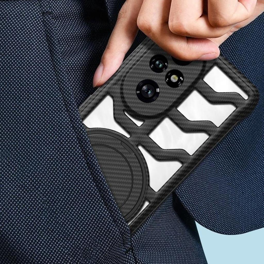 For Honor 200 Pro 5G Case with Kickstand Heat Dissipation Hard PC Phone Back Cover Carbon Fiber Texture