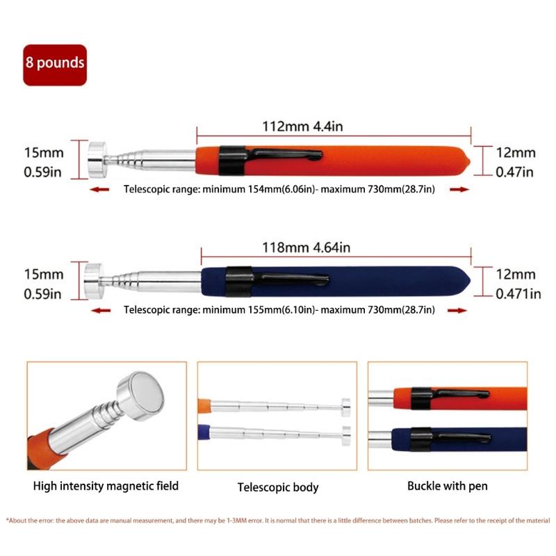 Tragbarer Mini-Teleskop-Magnetmagnetstift, handliche Werkzeugkapazität zum Aufnehmen von Mutternbolzen, ausziehbarer Tonabnehmerstab