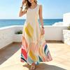 Women's Bohemian A-Line Maxi Dress,Sleeveless Soft Flowy Fabric,Vibrant Colors,Versatile & Comfortable for Daily Casual,Vacation & Travel Photos