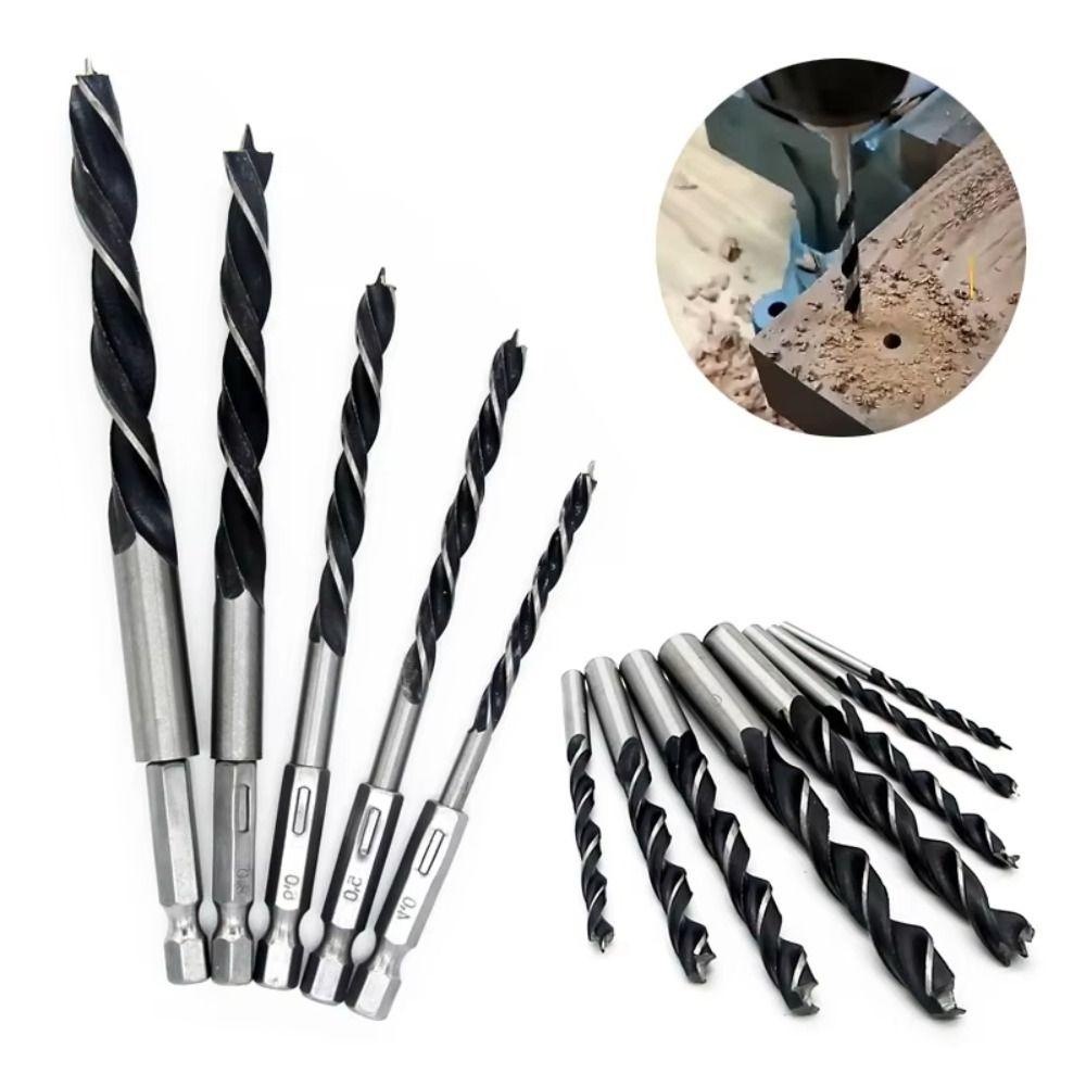 5PCS 4/5/6/8/10mm Three-pointed Woodworking Drill 1/4" Hex Shank Twist Dril Bit Wood Hole Opener