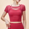 Womens Long Sleeve Yoga Top Mesh Cutout Sportswear Breathable Fitness Tee With High Elasticity