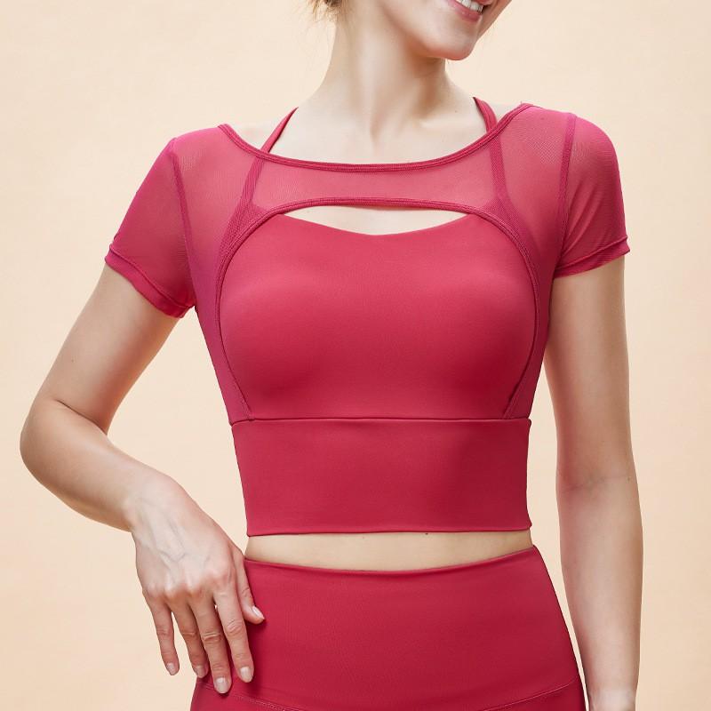 Womens Long Sleeve Yoga Top Mesh Cutout Sportswear Breathable Fitness Tee With High Elasticity