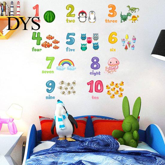 Number Wall Sticker 2Pcs/Set Cartoon 1-10 Numbers Animal English Words Educational PVC Living Room Learning Decal Kindergarten Supplies