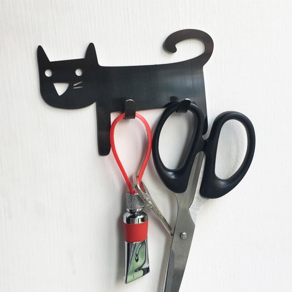 Stainless Steel Cute Cat Hook Wall Mounted Towel Hook Multipurpose Self-Adhesive Hook Practical Seamless Hooks Bath Robe Hook