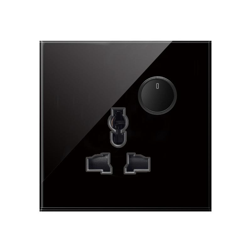 2022 New Black Glass Panel USB Wall Socket EU, Push Wall Switch with LED Indicator Light, UK 13A Wall Socket Switches