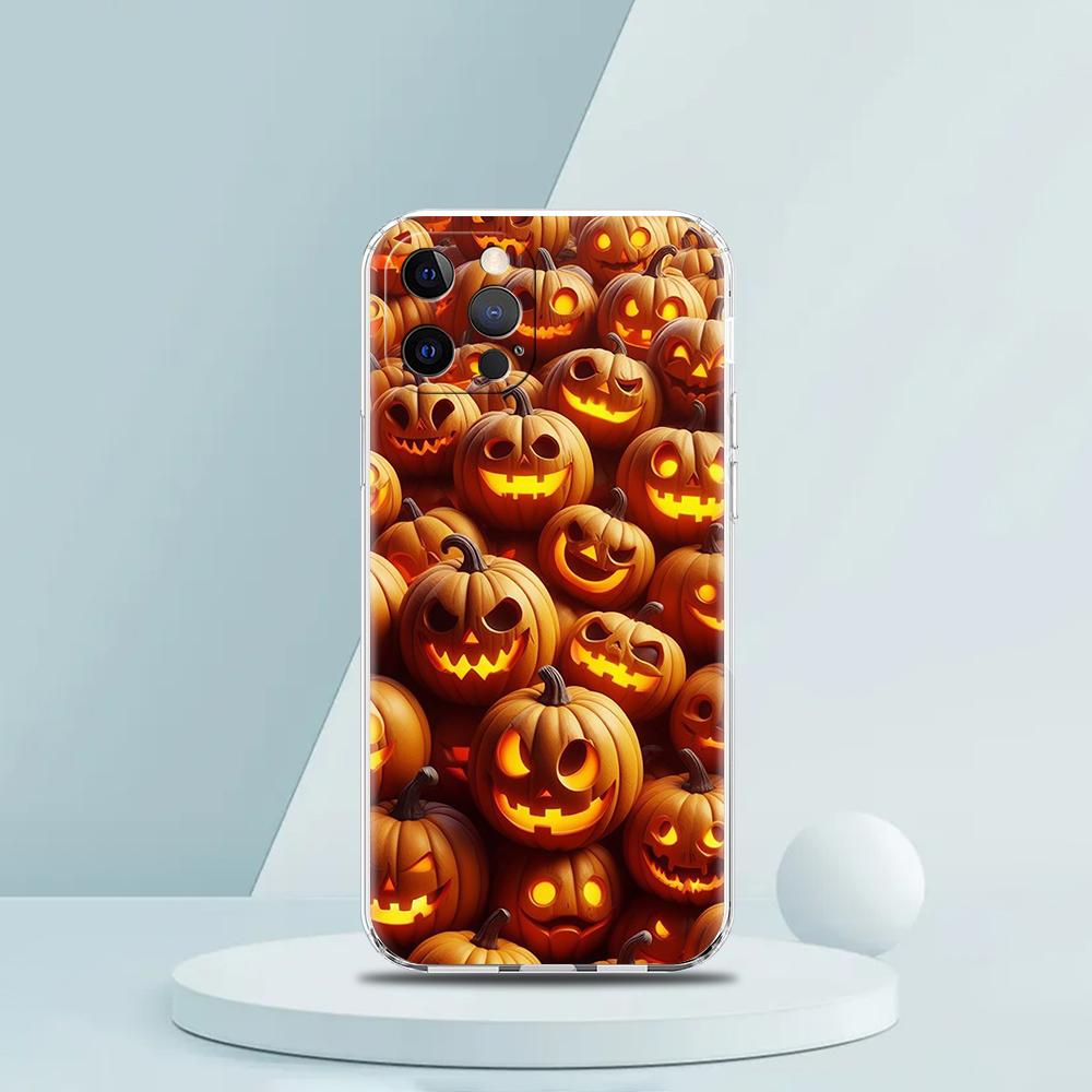 Soft TPU Transparent Phone Case Cover for iPhone 16 15 14 13 12 11 Pro Max XR 8 7 Plus Shockproof Shell Halloween Style Pattern
