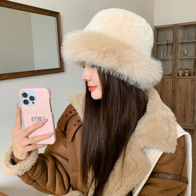 Autumn and Winter High-end Imitation Fur Mink Hat Women's Plush Warm and Cold-proof Ear Protection Washbasin Hat
