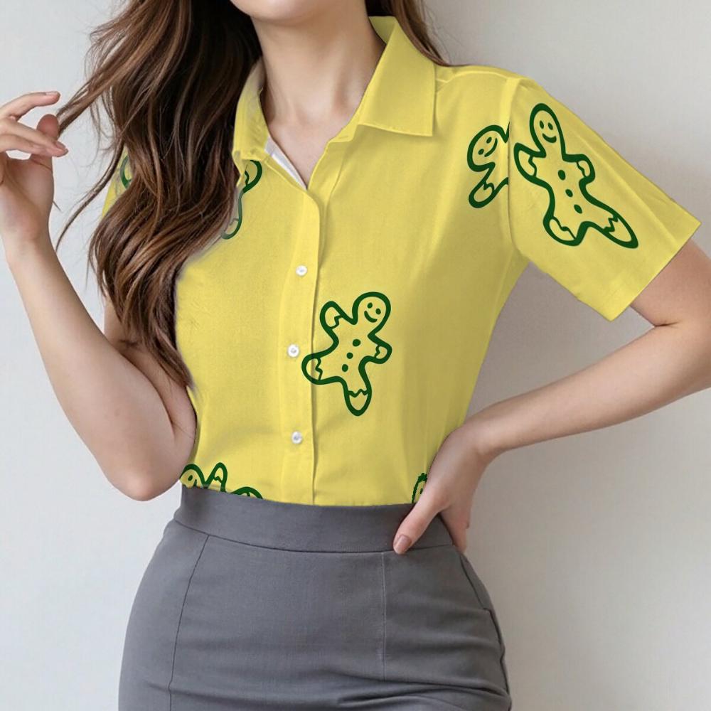 Minimalist and Personalized Paw Print Women's Summer Collar Short Sleeved Shirt, Fashionable and Versatile Daily Top
