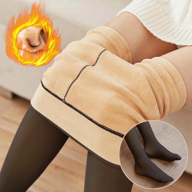 Women Fleece Leggings Sexy Translucent Slim Pantyhose Elasticity Winter Warm Legging Thermal Tights Female Woman Pants