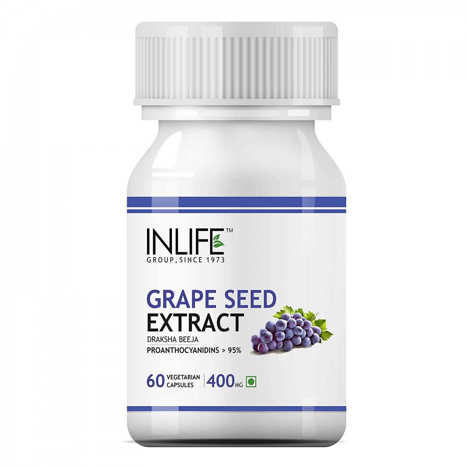 

Екстракт Виноградної кісточки (60 кап, 400 мг), Grape Seed Extract, INLIFE