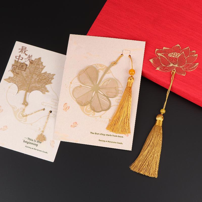 Chinese Style Stationery Retro Metal Bookmarks Hollow Ginkgo Biloba Maple Leaf Lotus Vein Book Marks Gifts
