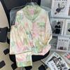 Retro Floral Ice Silk Short-Sleeve Pajamas Set for Women - Spring/Summer Collection