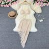 Vacation Style Suit Women's Stylish Bikini Halterneck Vest All-Matching Tassel Skirt Knitted Two-Piece