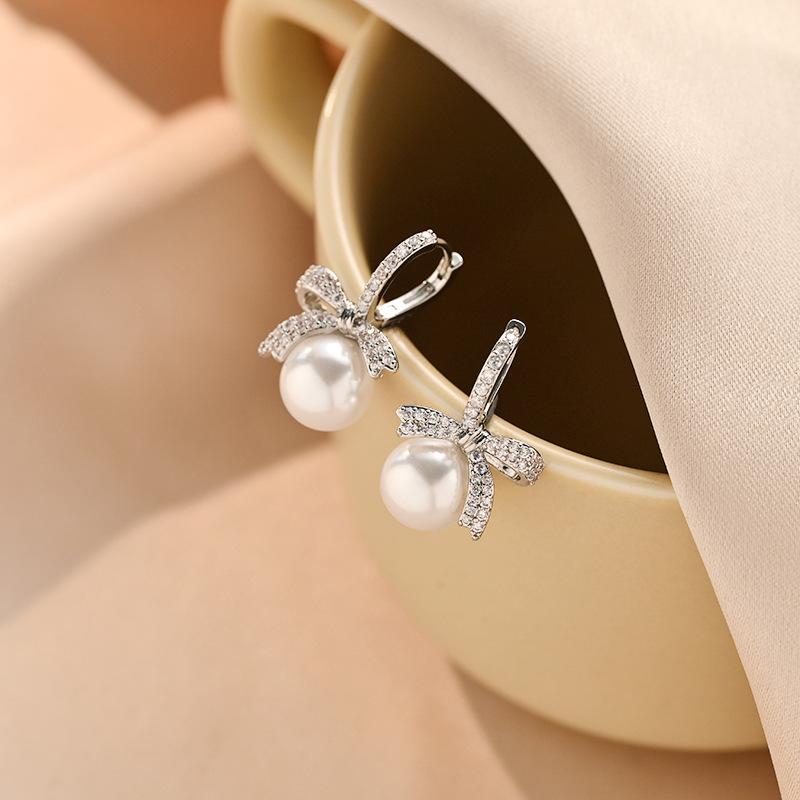 New Fashion Korean Simulated Pearl Bowknot Drop Earrings for Women Bohemian Round Ball Elegant Wedding Earrings Jewelry Gifts
