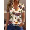 Elegant, Fashionable and Casual Floral Plant Leaves V-neck Short-sleeved T-shirt