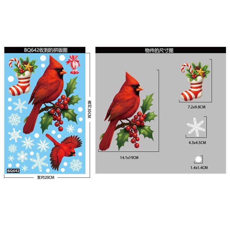 Christmas Red Bird Window Sticker Wall Decoration Xmas Red Bird Electrostatic Stickers Merry Christmas Decor Noel Happy New Year