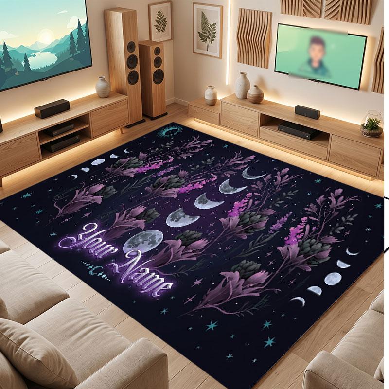 Floral Garden Theme Crystal Velvet Floor Rug Personalized Custom Name Text Warm Carpet Home Decoration