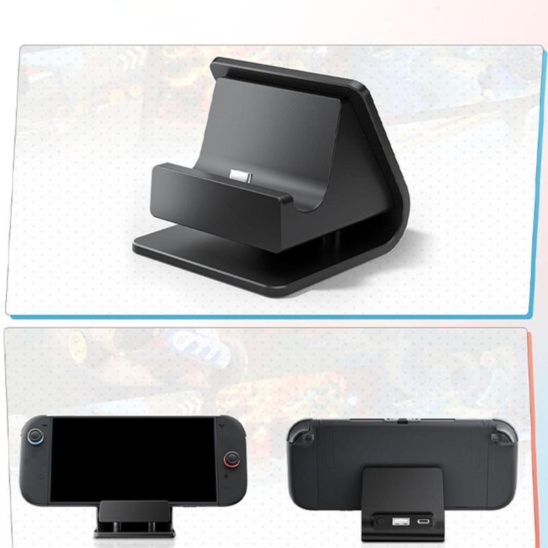 Mini Charging Station Dock For Game Console Handheld Device Featuring Multiple Mode LED Lights & Ergonomic Viewing Angle