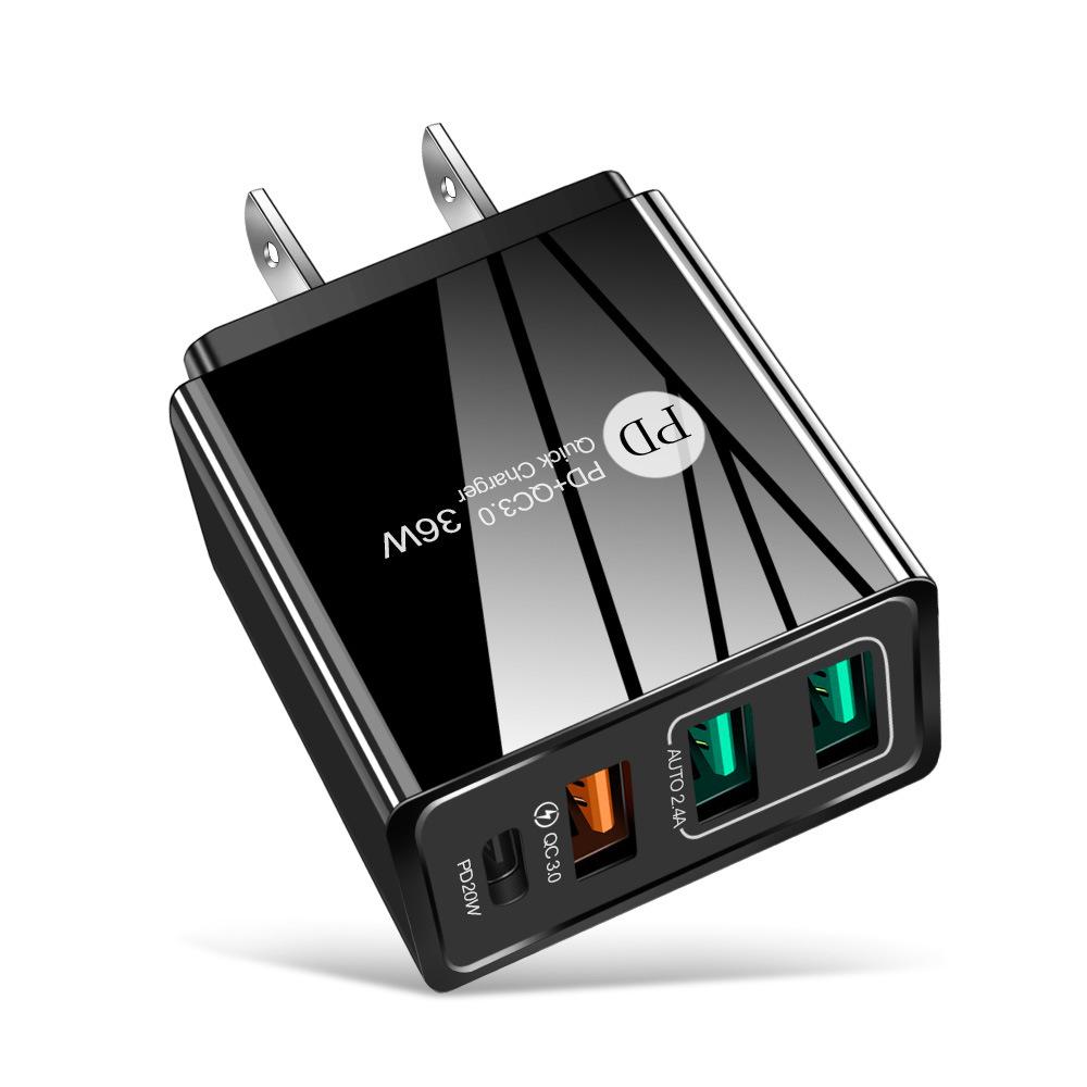 4A Multi-Port PD20W + 2.4A 3-USB Charger European, American and British Adapter