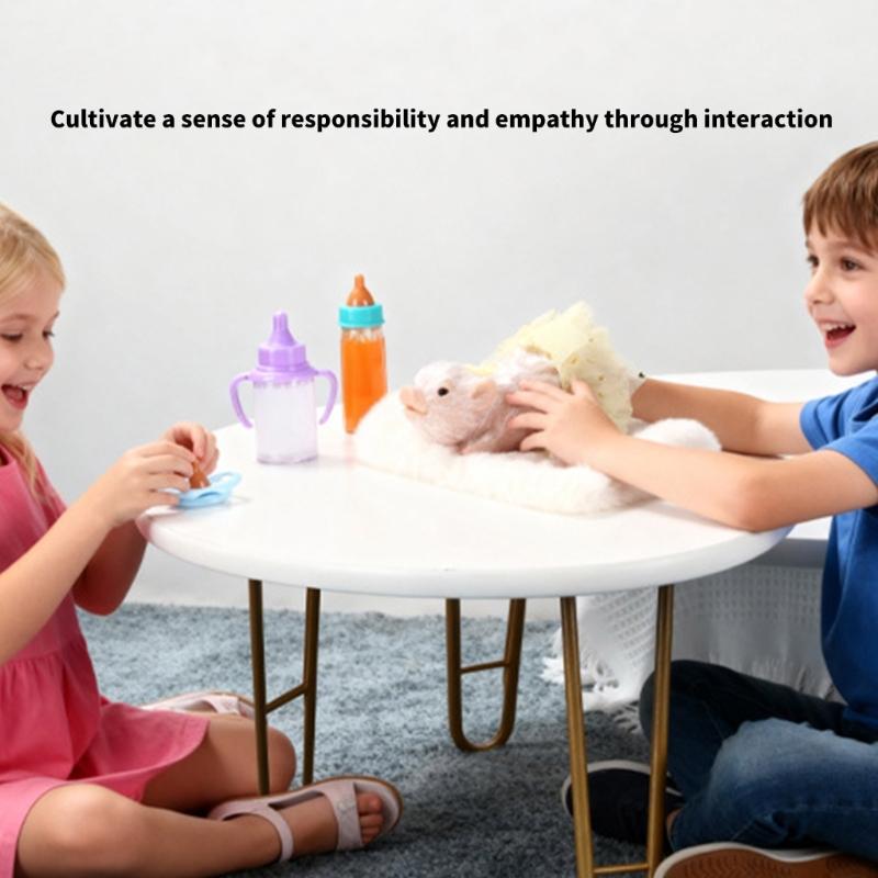 Pretend Play Piggy Toy With Baby Bottle Accessories Soft Silicones Yellow Outfit Educational Imaginative Kids Gift