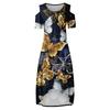 Plus Size Women's Short-sleeved Fashion Print -neck Off-shoulder Irregular Hem Dress
