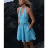 Summer New Women clothes Bow Design Wave-Style Wide Hanging Collar Short Dress 4661379
