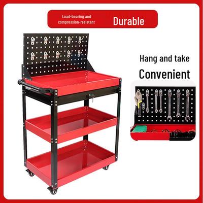 Three-Layer Mobile Tool Cart for Automotive Repair and Storage