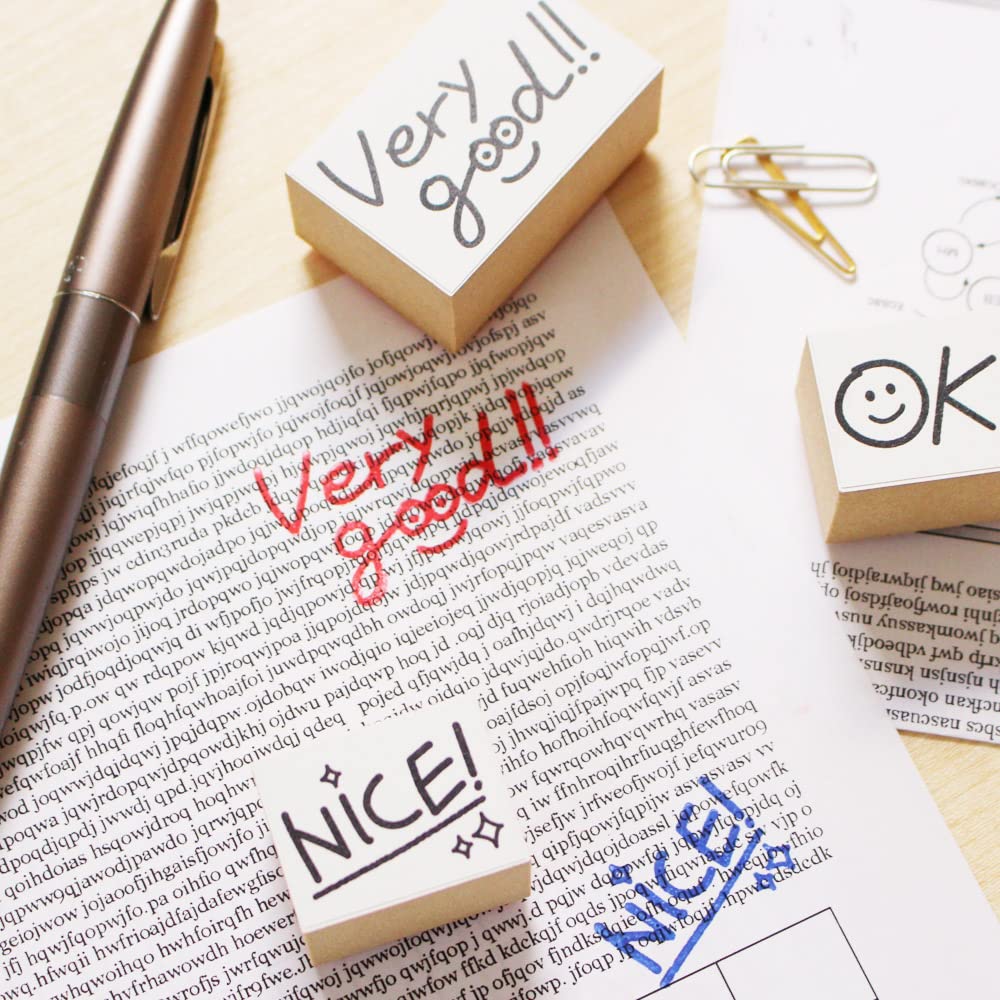 Cute Test Hanamaru Red Wooden Rubber Stamp Made in Japan Stamps, Grading, Teacher, Pen, Reward, Set, Gift, (#41)