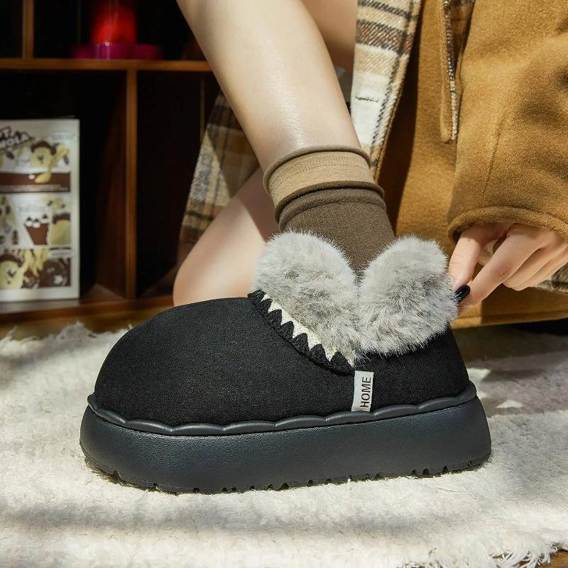 2025 New Winter Warm Platform Shoes Woman Indoor Fluffy Slippers Soft Faux Fur Anti-slip Thick Sole Female Home Floor Snow Boots