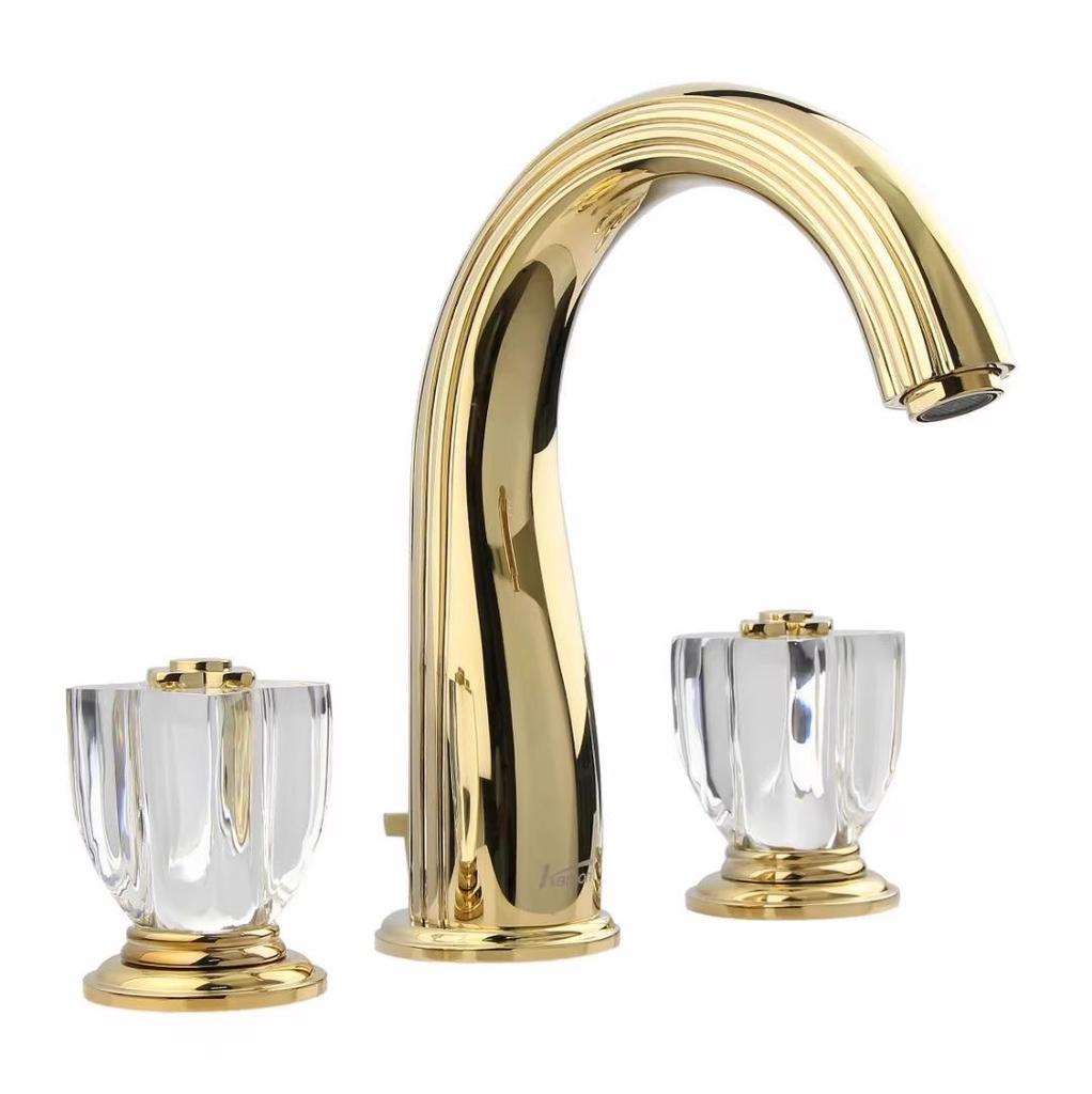 Luxury New Basin Faucets Brass Gold Bathroom Faucet Crystal Handle Sink Faucets 3 Hole Hot And Cold Sink Faucet Water Tap