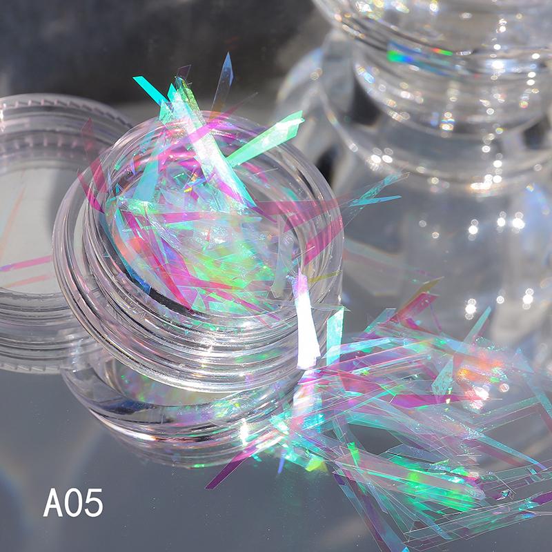 1 Caixa Papel Holográfico Irregular Vidro Quebrado Folha de Unha Aurora Decalque Gradiente Laser Flocos Adesivo Acessórios Diy Decoração de Manicure