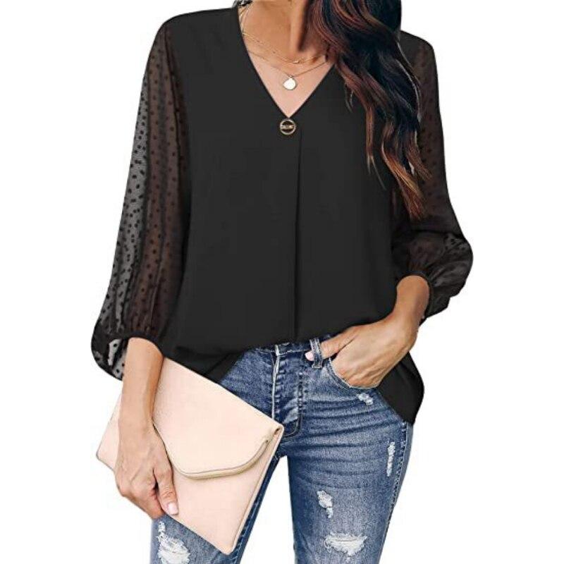 2026 Womens Clothing Spring Autumn Fashion Dot Puff Sleeve Women Tops V-neck Loose Long Sleeve Shirt Blouse Blusas 25792