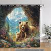 Brown Bear Shower Curtain, Colorful Floral Plants Outdoor Landscape Oil Painting Art Creative Shower Curtain Bathroom Decoration