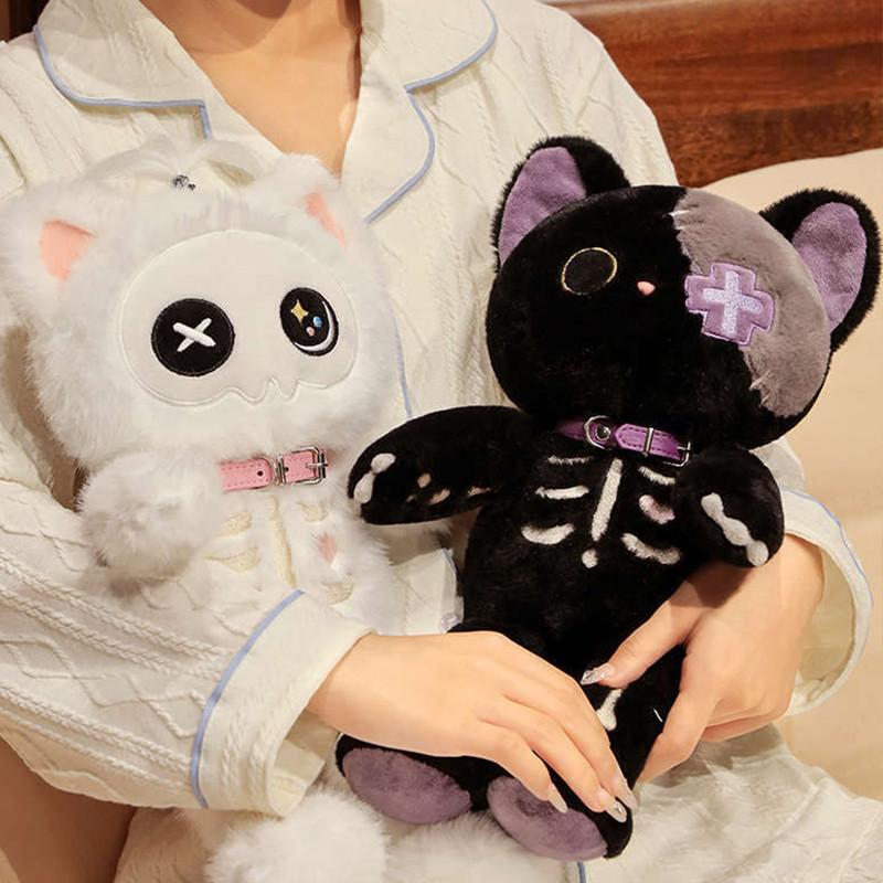 Cute Cartoon Skull Cat Plush Toy Doll For Bed Cuddling Funny Ugly Gift