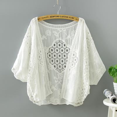 Lente Zomer Dames Korte Kant Uitgesneden Gebreide Vest Katoenen Schelp met Schouderkussentjes Geometrisch Patroon Half