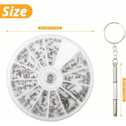 Samcos Precision Screw Set, Screw Replacement Repair Kit for Glasses and Watch Repair, Watch Tool Set with Mini Screwdriver (120 Pieces)