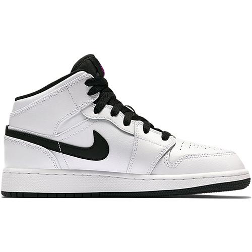 Jordan 1 Mid White Black Fuchsia Blast GS 555112-138