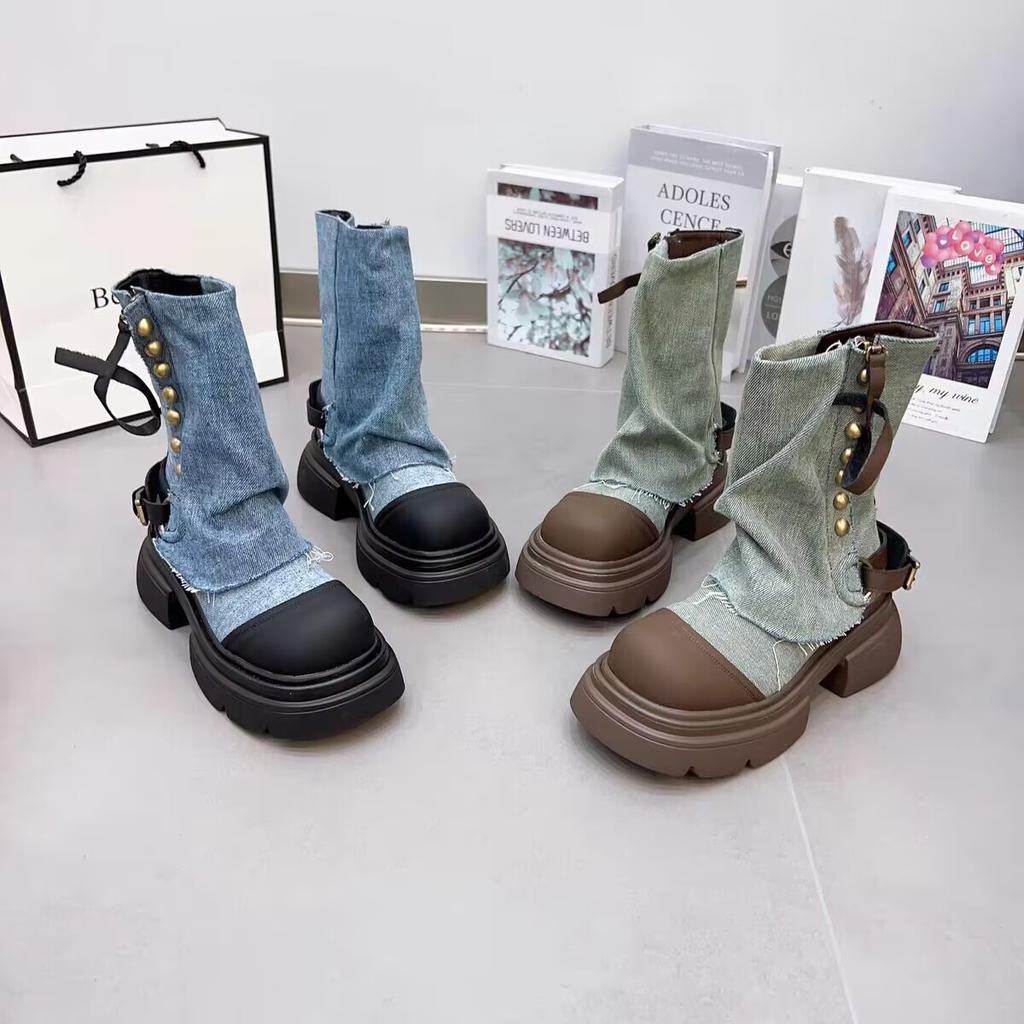 Ankle Boots Riveted Spice Girl Style Fake Two Pile Pile Boots Platform Elevation Little Boots Girl