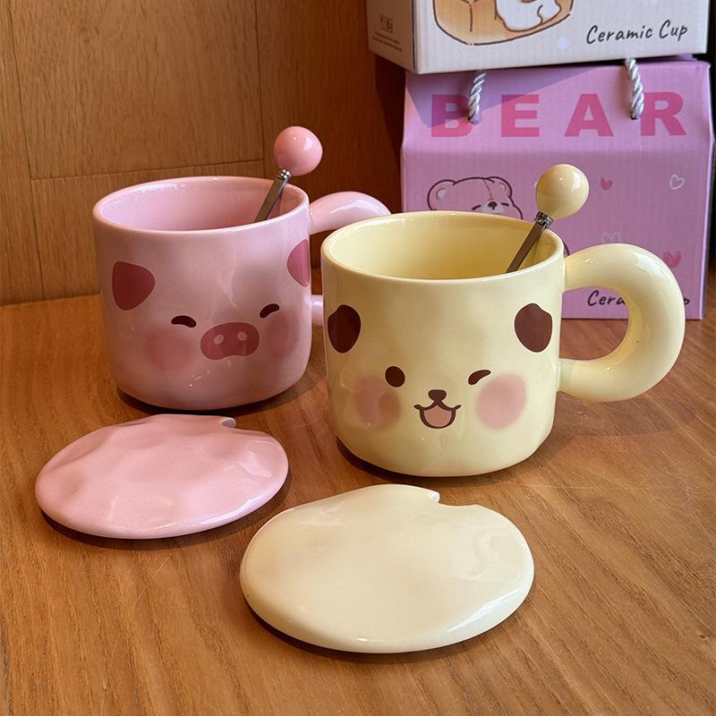 Cute Puppy Ceramic Cup with Lid, Birthday Gift for Girlfriends, Large-capacity Mug, Practical Souvenir for Girls
