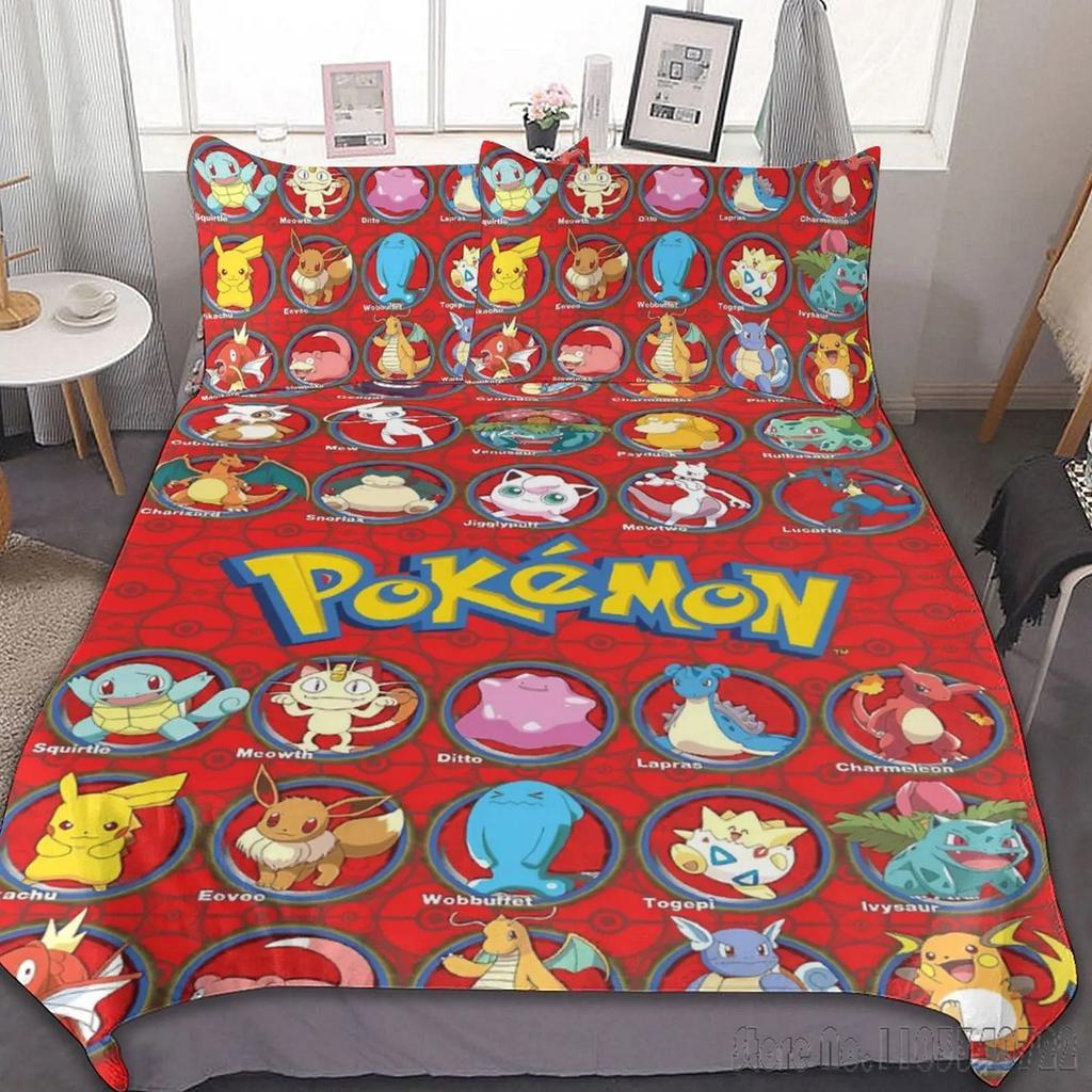Anime Pokemon Pikachu Bedding Set Quilt Duvet Cover Comforter Bedclothes Twin Single King Kids Adult Gift