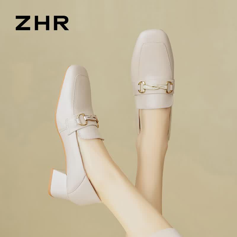 ZHR Women's Leather Square-Toe Loafers KM01