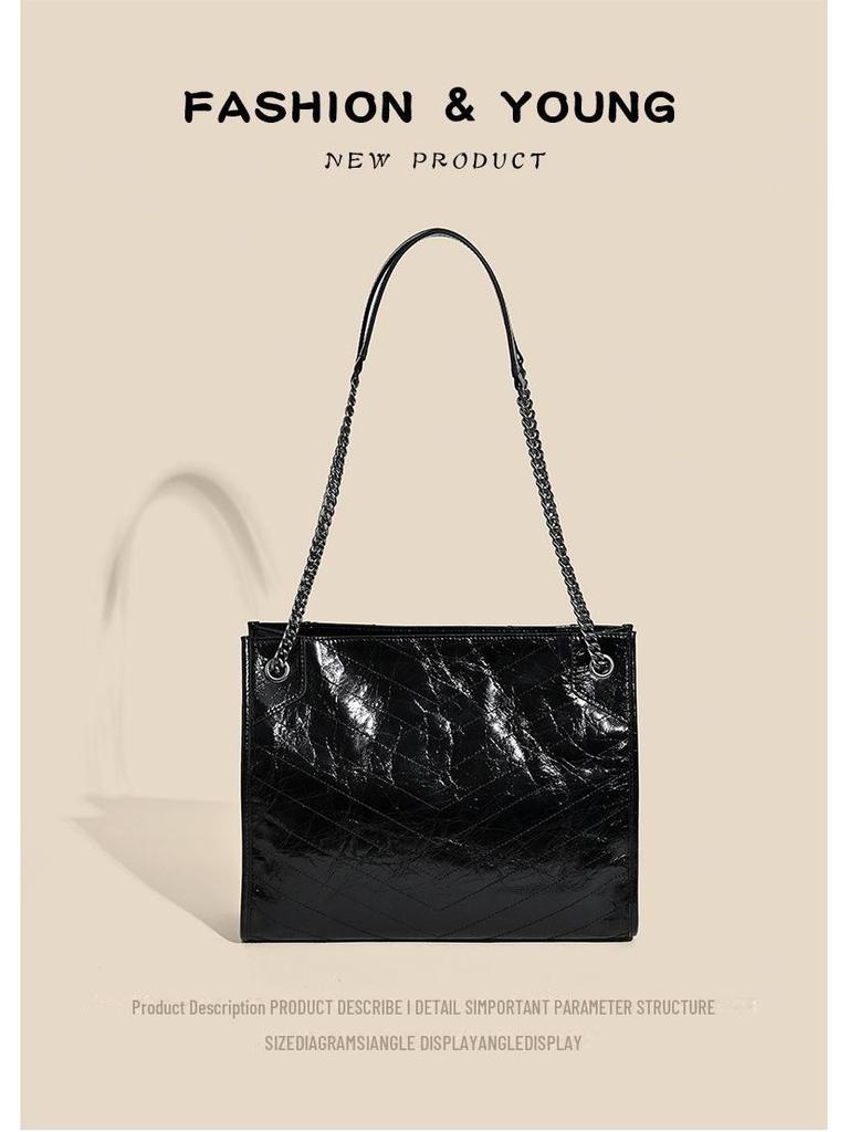 Damen 2025 Rindsleder Diamantkette Schulter Messenger Tote – Pendeltasche mit großem Fassungsvermögen