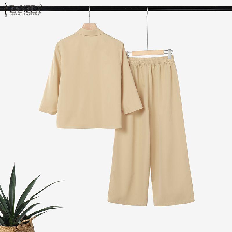 ZANZEA Women 3/4 Sleeve Blouse and Pants Casual Two Piece Suit Set