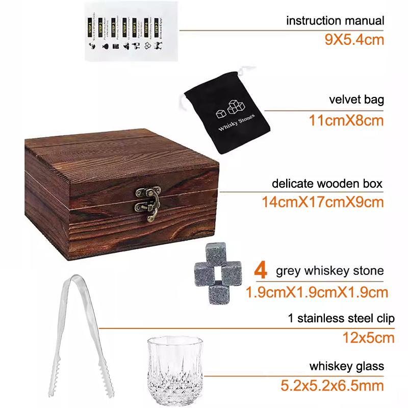 Whiskey Connoisseur Gift Set - 4 Granite Stones for Chilling Whiskey - Bourbon Glass and Stones Bundle 301-400ml бежевый