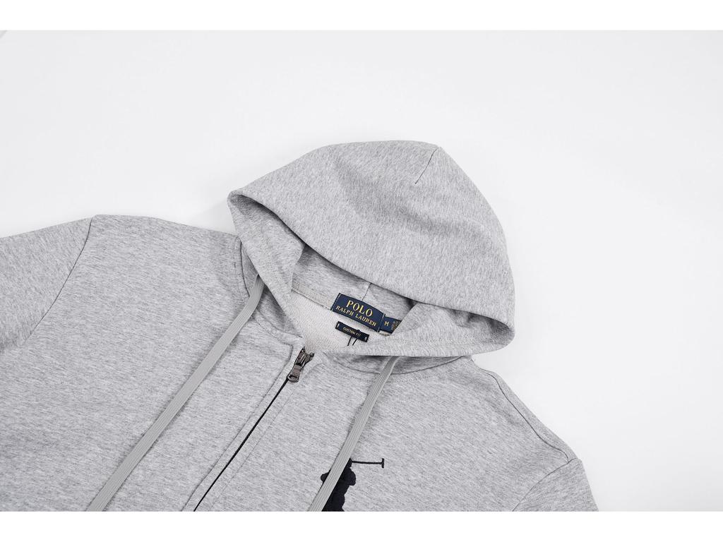 Ralph RL Vyšívaný Polo s kapucí Cardigan pro muže - Volný střih, Nadměrná velikost Mikina na jaro a podzim.